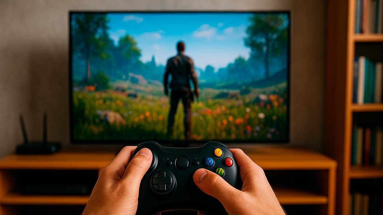 Mani con joystick gaming