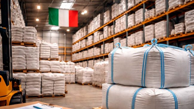 Magazzino industriale con sacchi